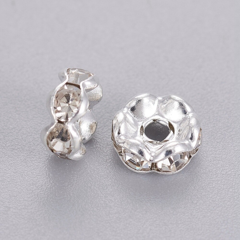 Rhinestone Rondelle - Wavy, Silver 6mm