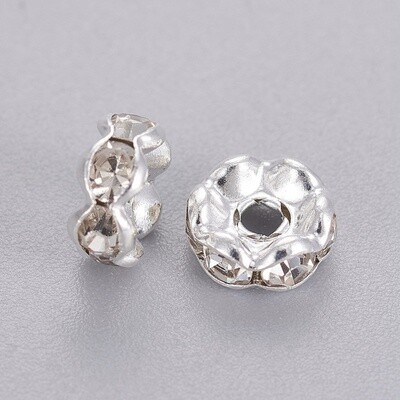 Rhinestone Rondelle - Wavy, Silver 6mm