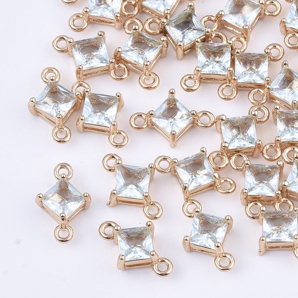 Rhombus Rhinestone Connector - Light Gold 11x7mm