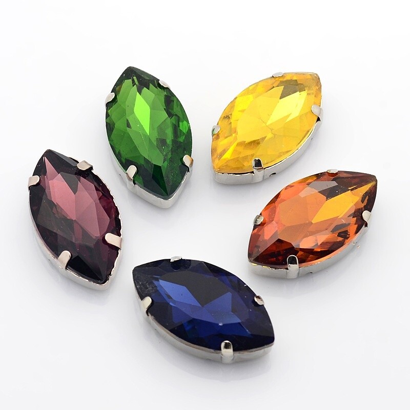 Point Back Rhinestone - Horse Eye Mixed Sew On 12x6mm