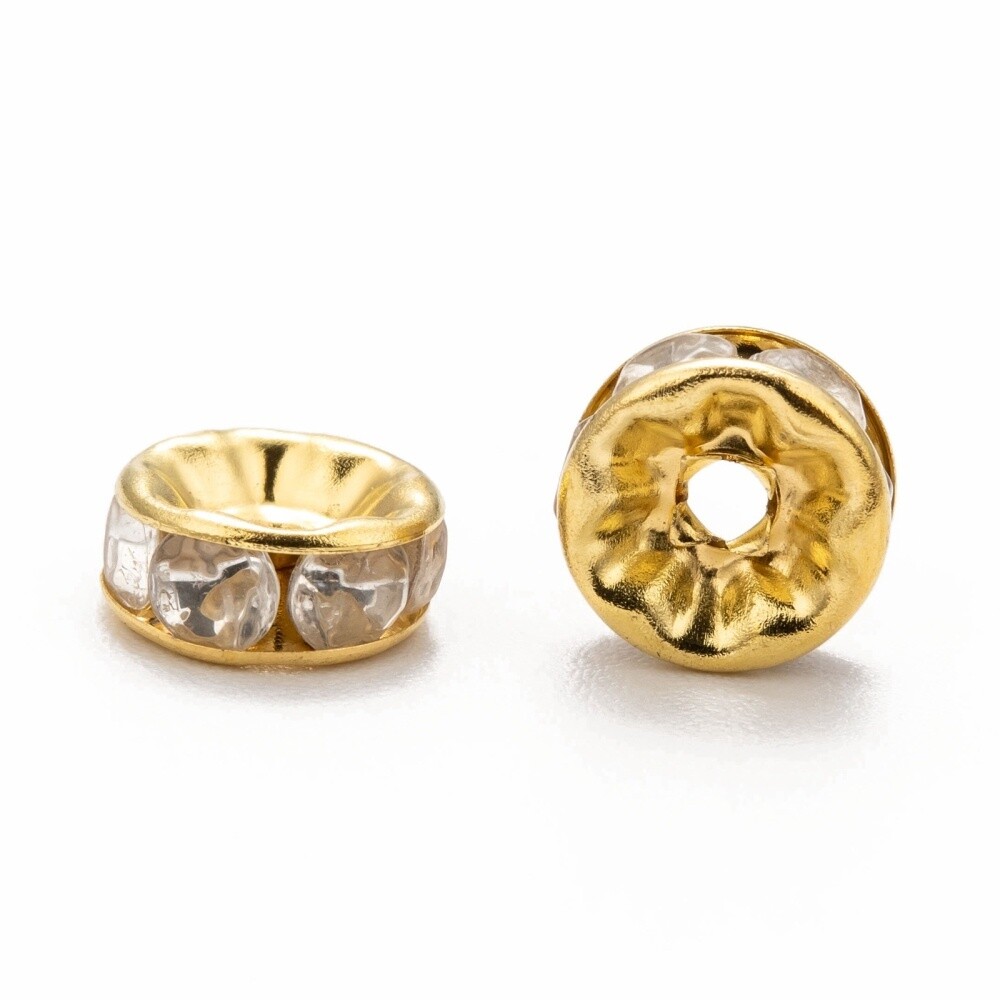 B Grade Rhinestone Rondelle - Gold 8mm