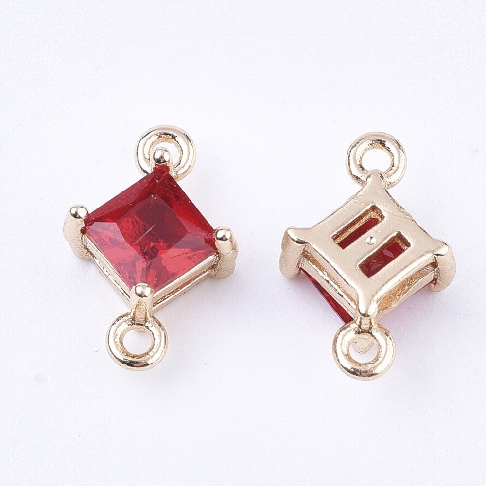 Rhombus Rhinestone Connector - Red 11x7mm