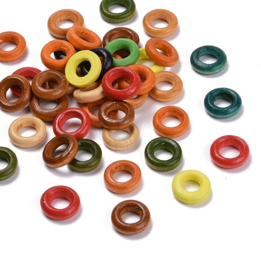 Dreadlock Wooden Donut - Mixed Colour 12x4mm (6mm Hole)