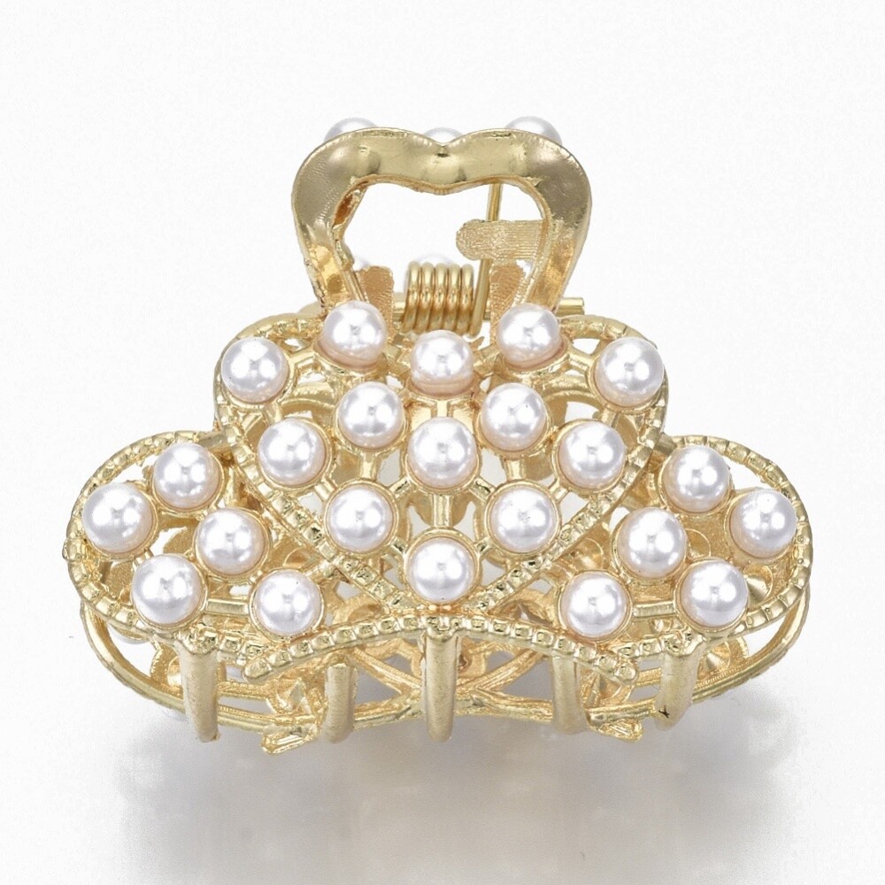 Heart Hair Claw - Light Gold &amp; Pearl 32x44x29mm