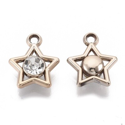 Star Charm With Acrylic Rhinestone Gold 17x14.5mm
