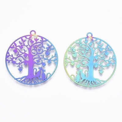 201 SS Rainbow Tree Of Life &amp; Cat Charm - 30mm