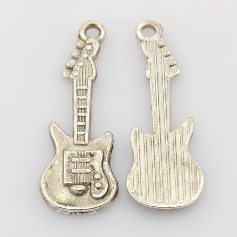 Guitar Charm - Silver 31x11mm