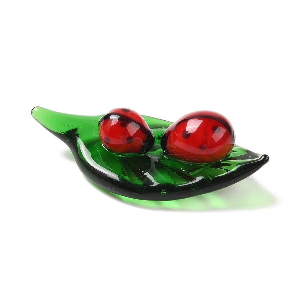 Glass Lady Bug On A Leaf Decoration