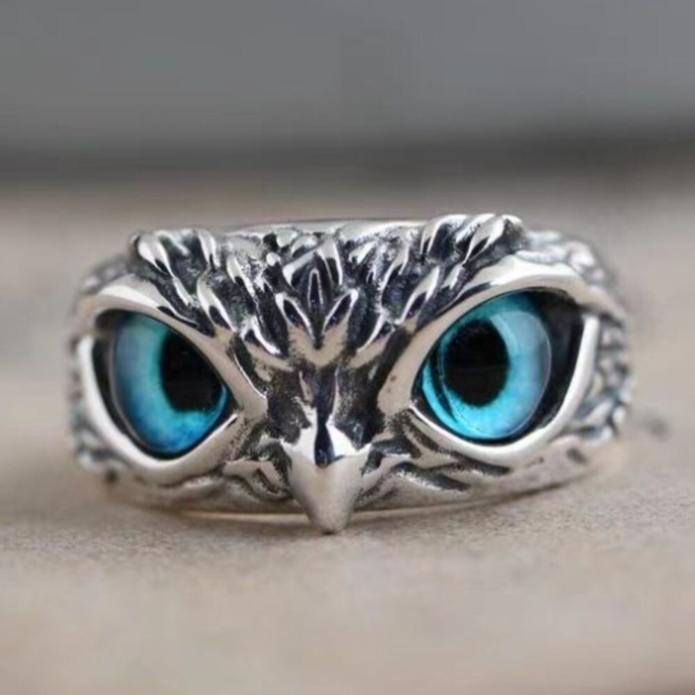 Mens Owl Ring - Silver (Size 7.75 - 17.9mm)