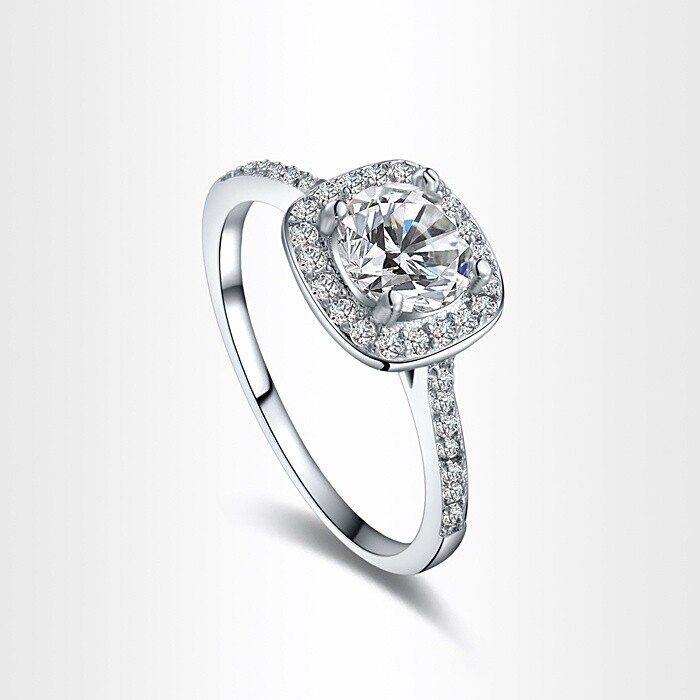 CZ Square Cut Ring - Platinum Plated