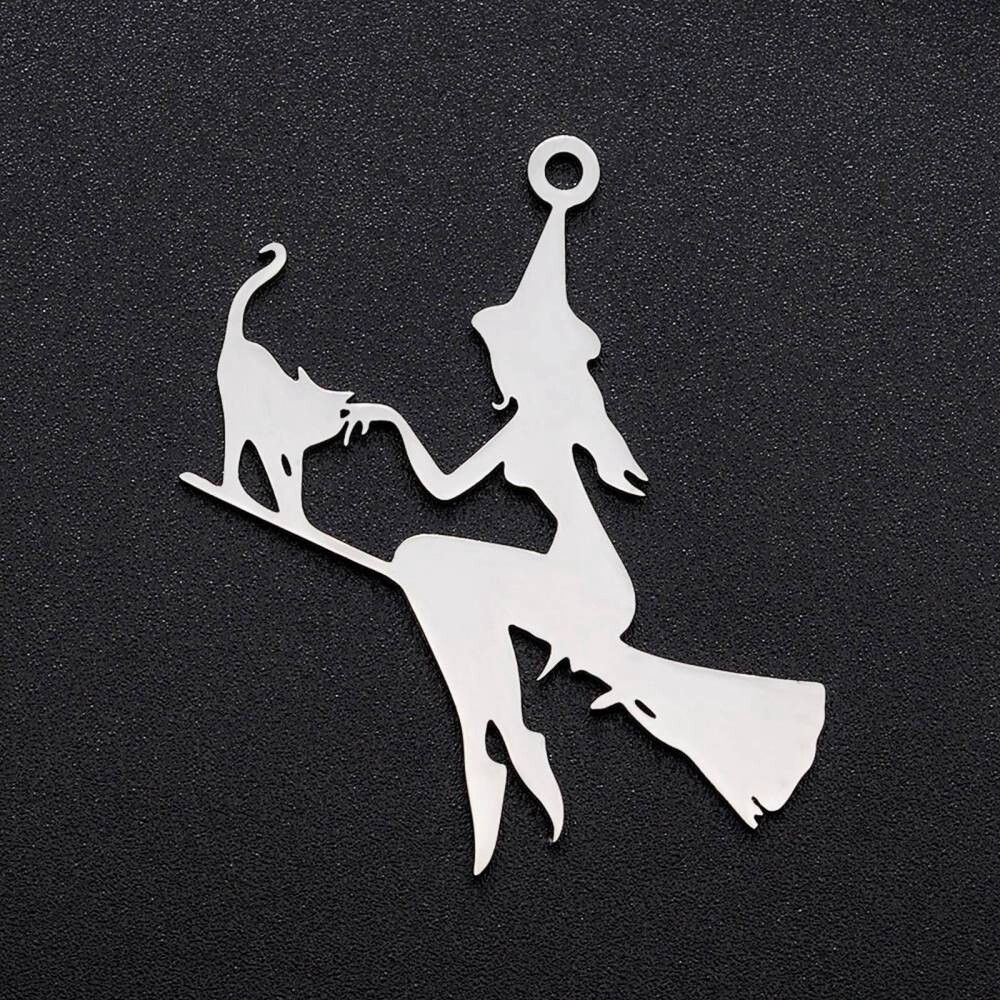 Witch With Cat Charm - 201 SS 39.5x35mm