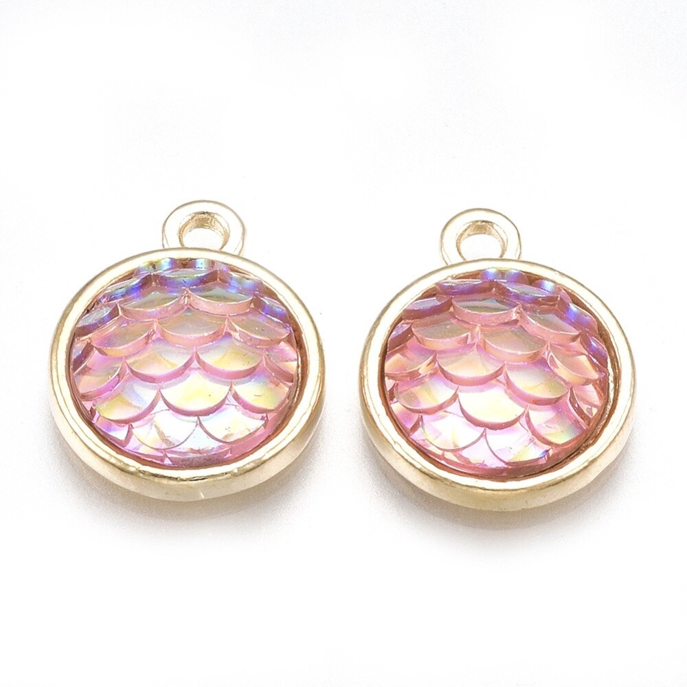Mermaid Skin Round Charm - Pink 15mm