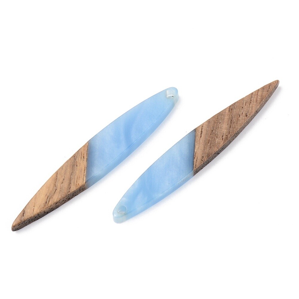 Walnut &amp; Cornflower Blue Resin Horse Eye Earrings