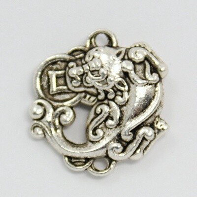 Dragon With Coin Charm - Silver 17x16mm