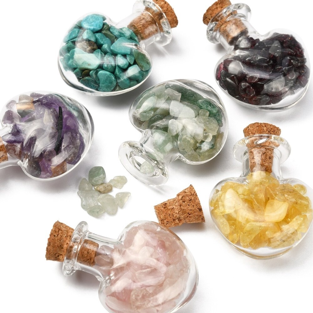 Heart Wishing Bottles With Semi Precious Chips Mix