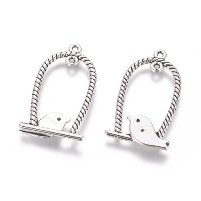 Bird In Cage Charm -  Silver 32x18mm