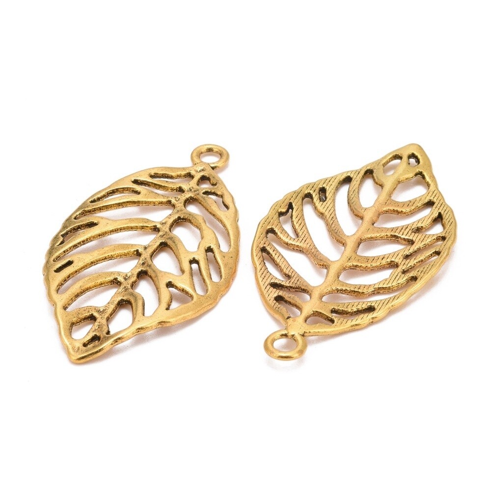 Tibetan Style Filigree Leaf - Gold 47.5x25.5mm