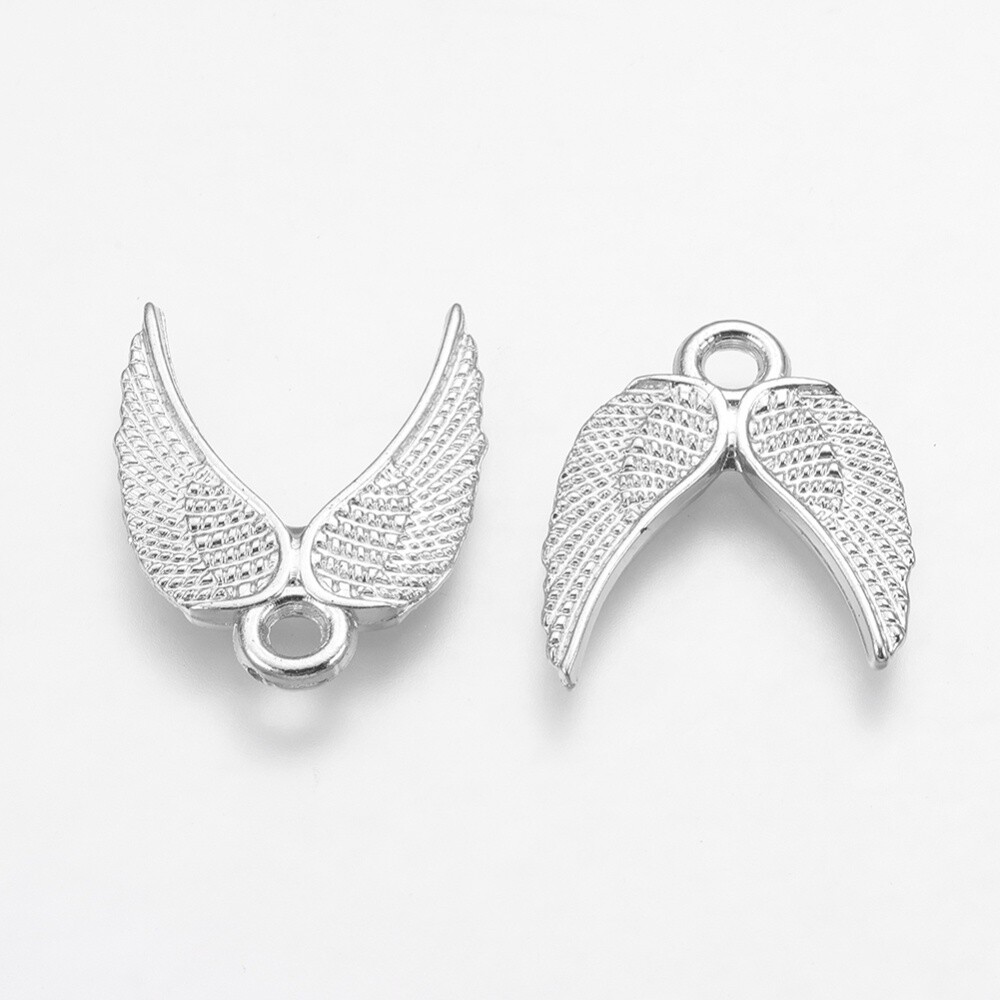 MP Deep Drop Double Wing Charm - Platinum 25x19.5