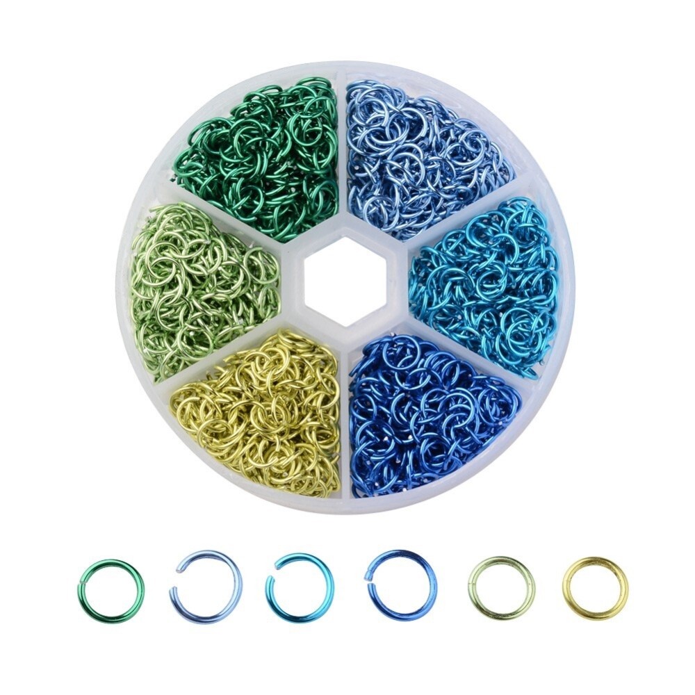 Coloured Aluminium Blue/Green Jump Rings - 6mm