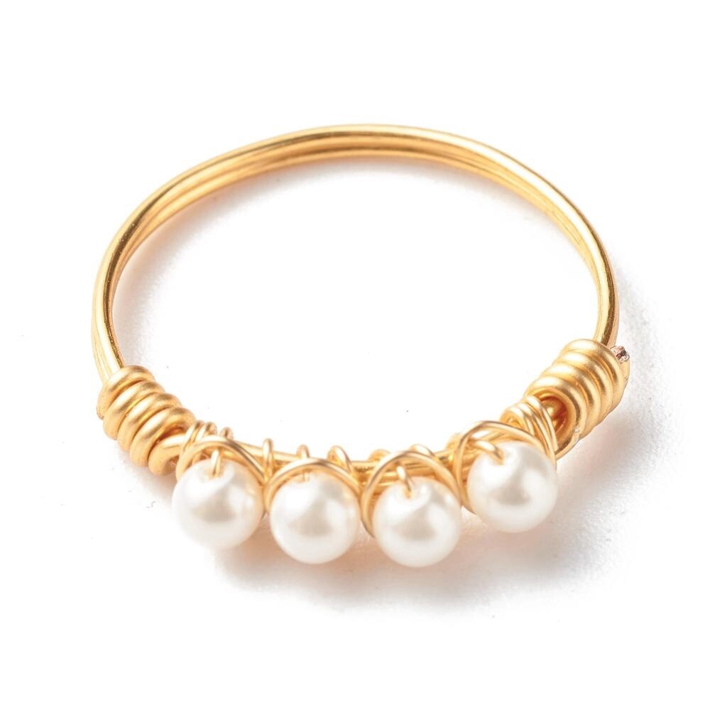 Shell Pearl Wire Wrap Ring - Gold (S 8)