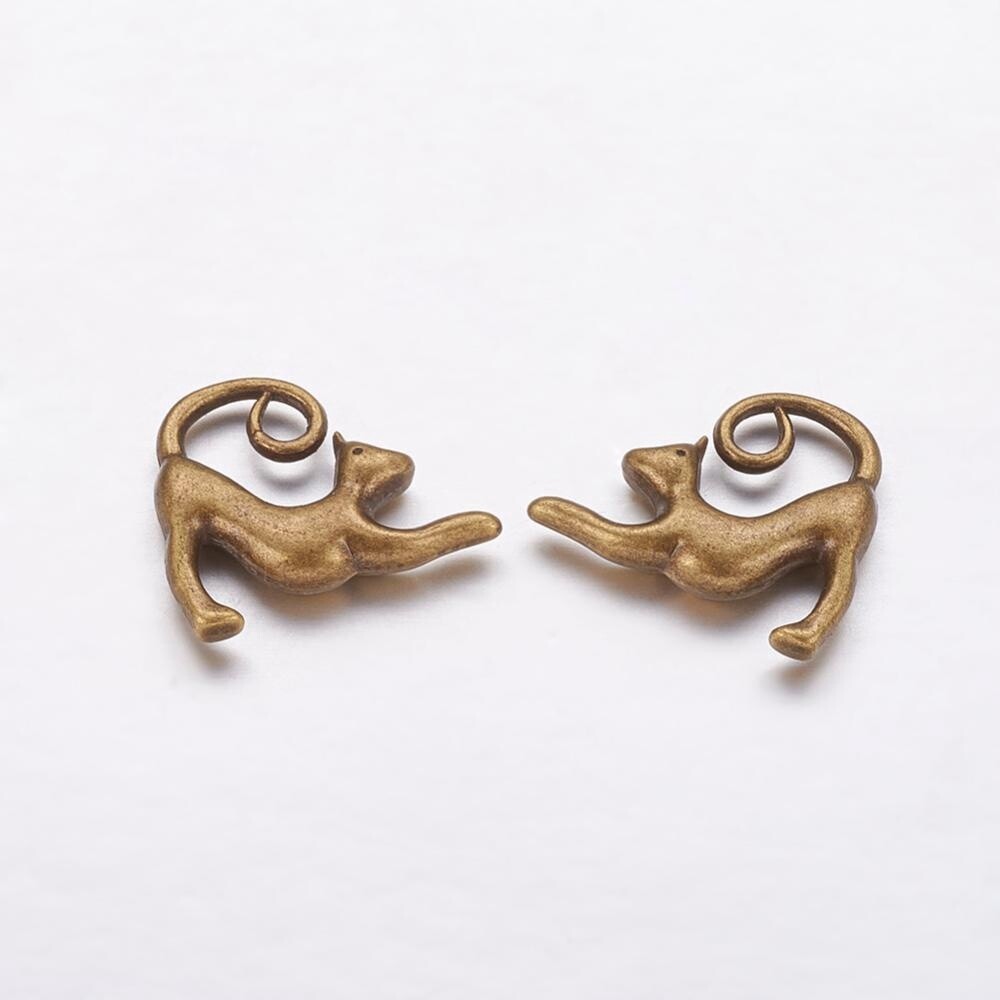 Stretching Cat Charm - Bronze 14x17mm