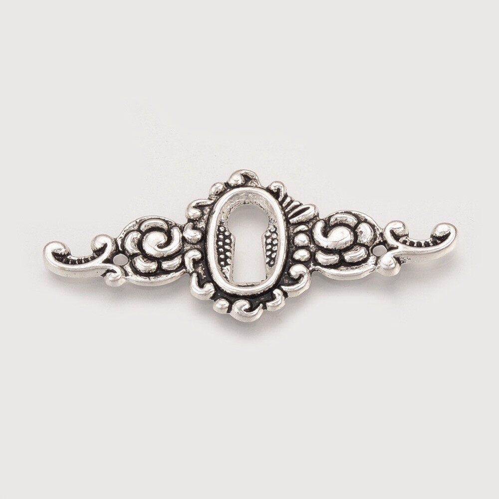 Tibetan Style Fancy Cabochon Connector - Silver 49x20mm