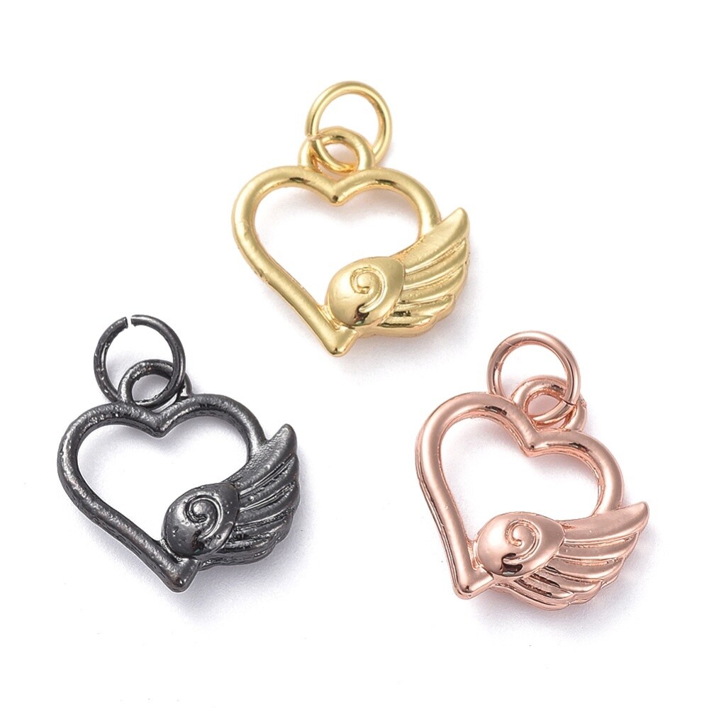 NZMH - Heart &amp; Wing Charm Mixed 13x12mm