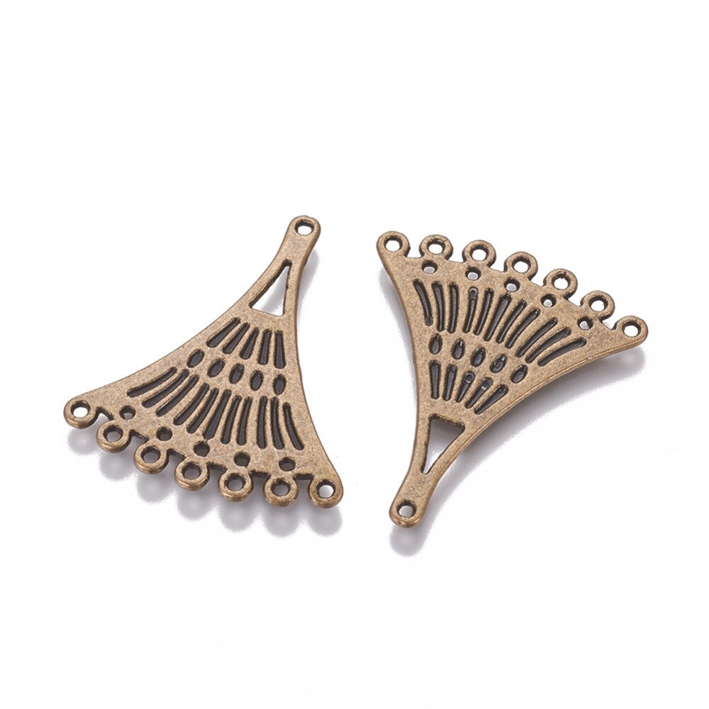 TS 7 Hole Fan Shaped Earring Base - Bronze 33.5x28.5mm (Pair)