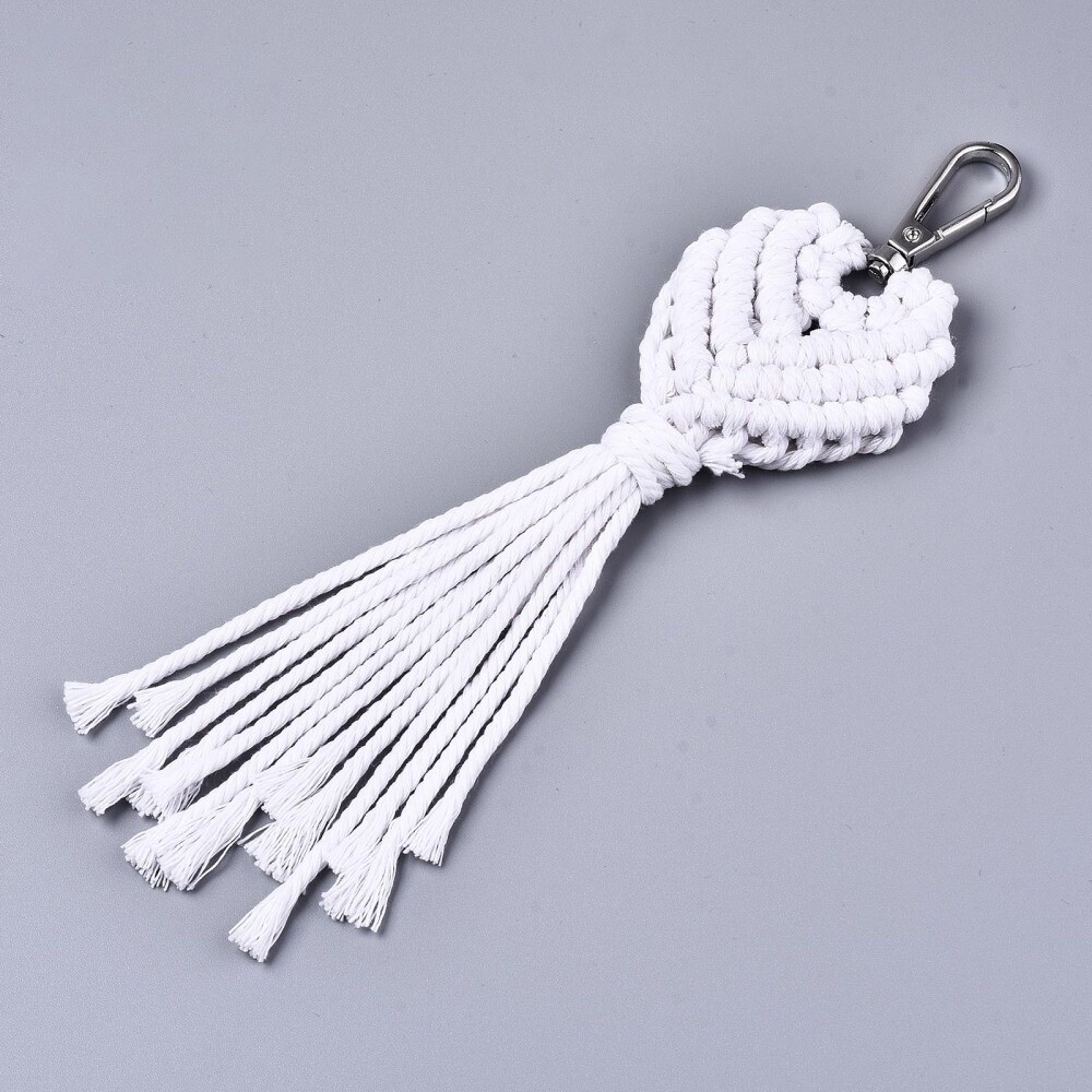 Macramé Heart Keyring - White