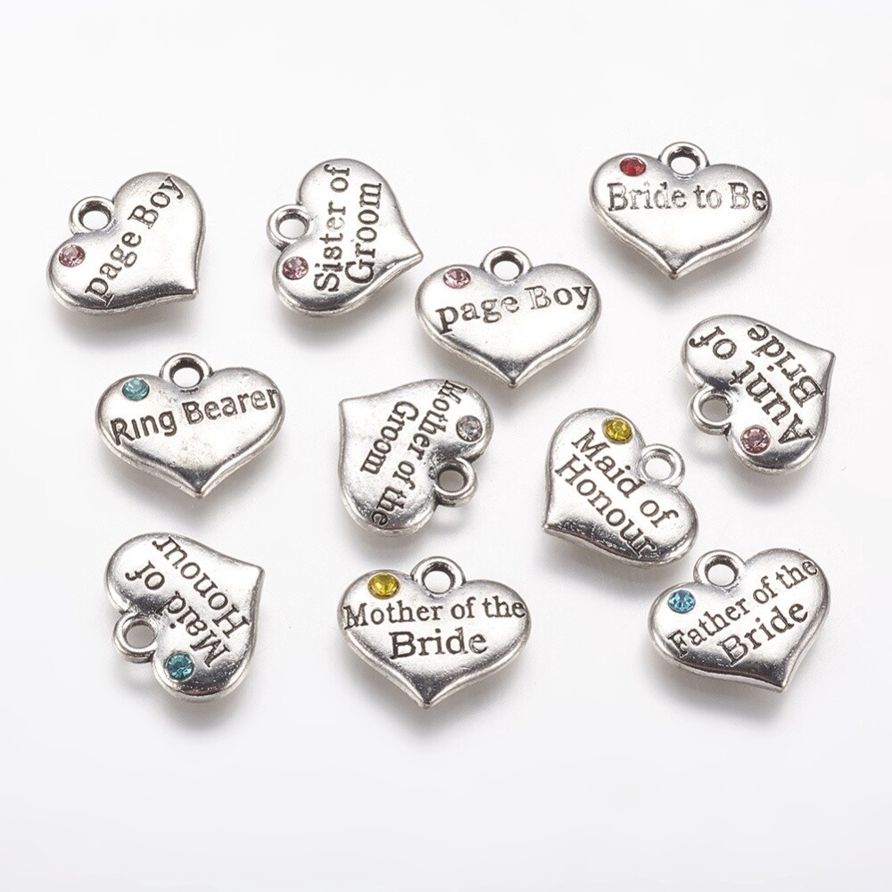 Wedding Heart Charm - Silver 14x16mm