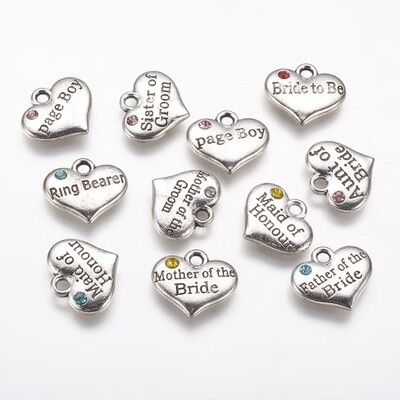 Wedding Heart Charm - Silver 14x16mm
