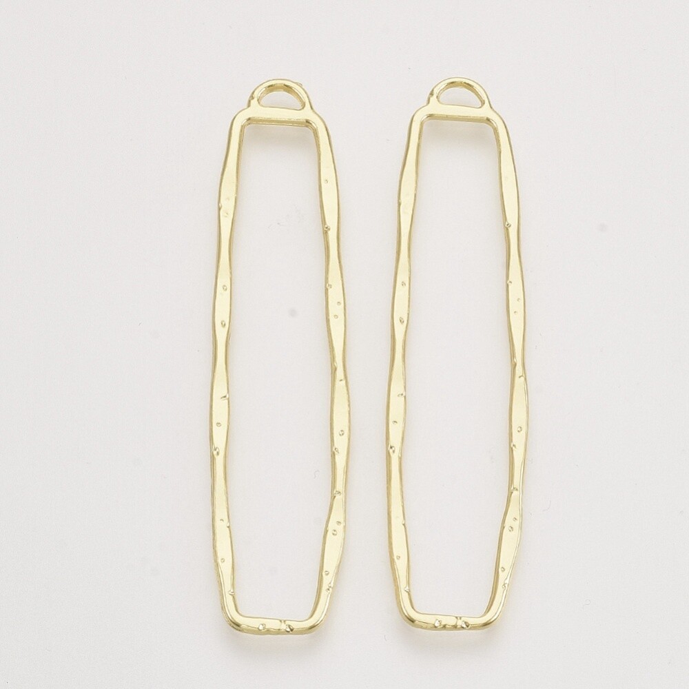 Bead Frame - Hammered Rectangle Gold 60.5x14mm