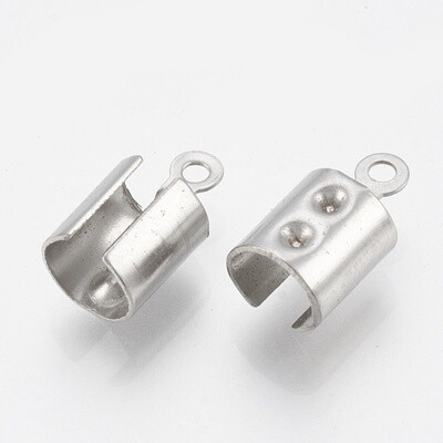 304 SS Round Leather End - Silver 12x5mm (4mm ID)