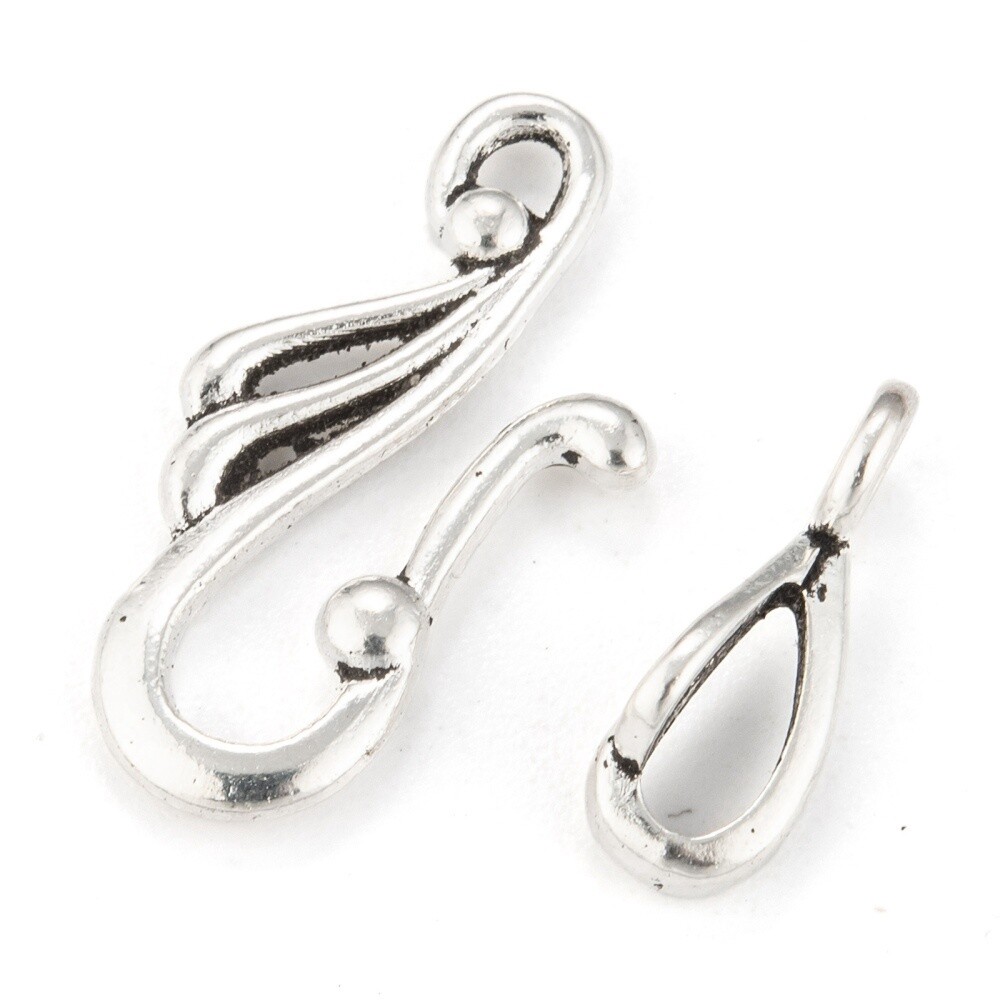 Fancy Hook &amp; Eye Clasp - Silver 12x25mm