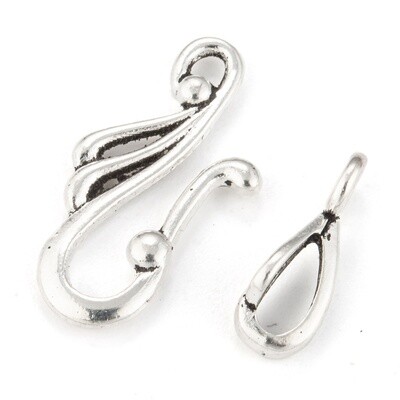 Fancy Hook &amp; Eye Clasp - Silver 12x25mm