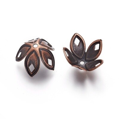 5 Petal Bead Cap - Copper 16x18mm