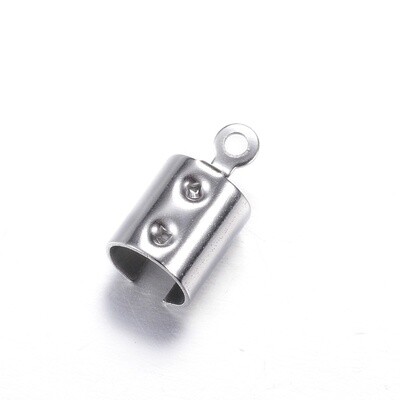 304 SS Round Leather End - Silver 12x6.5mm (6.5mm ID)