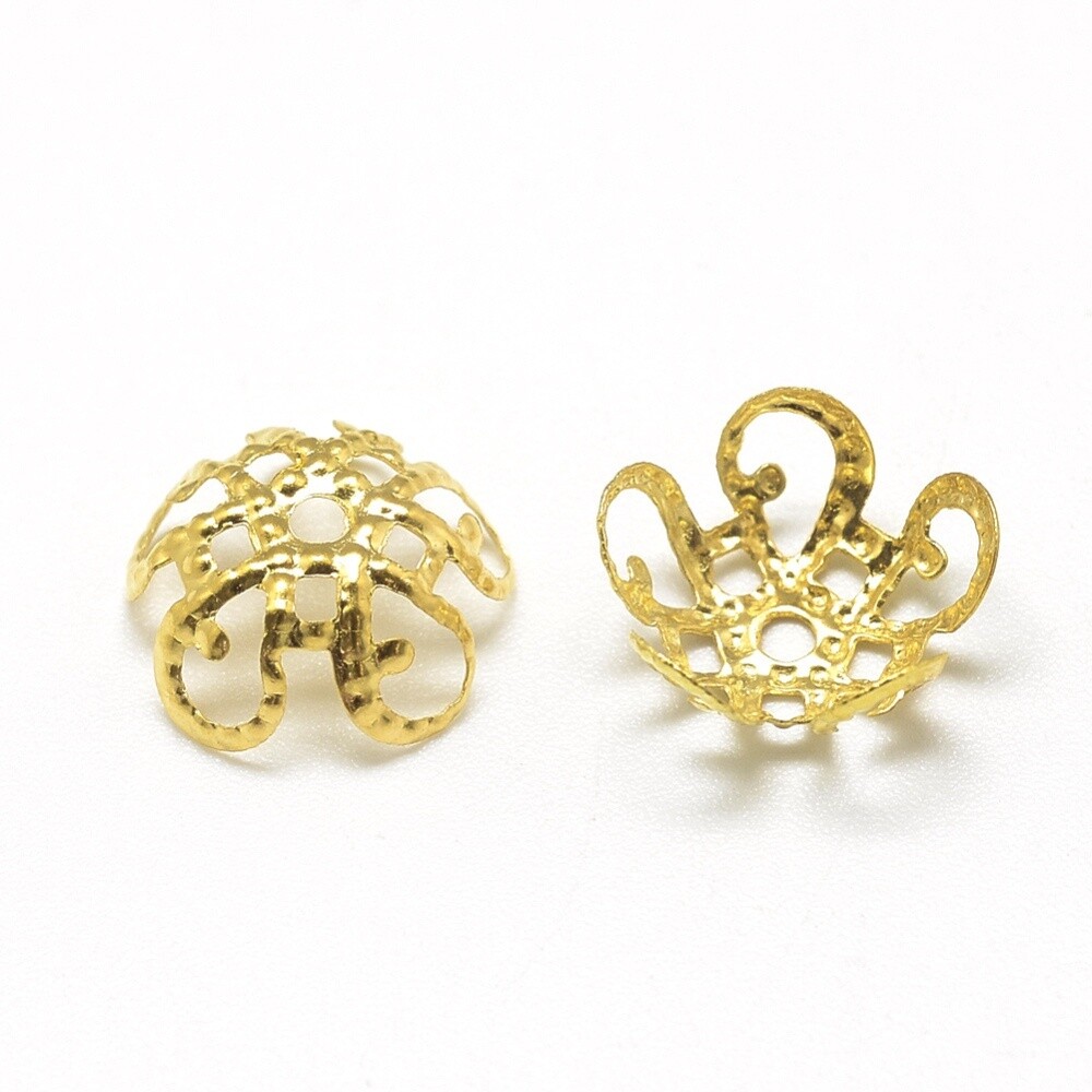 Bead Cap Fancy 5 Petal Filigree - Gold 9.5x4.5mm