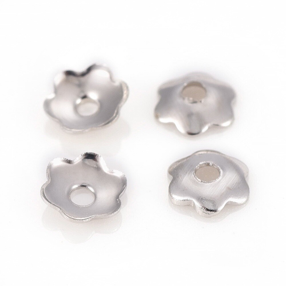 Bead Cap, 6 Petal - Platinum 3.5mm