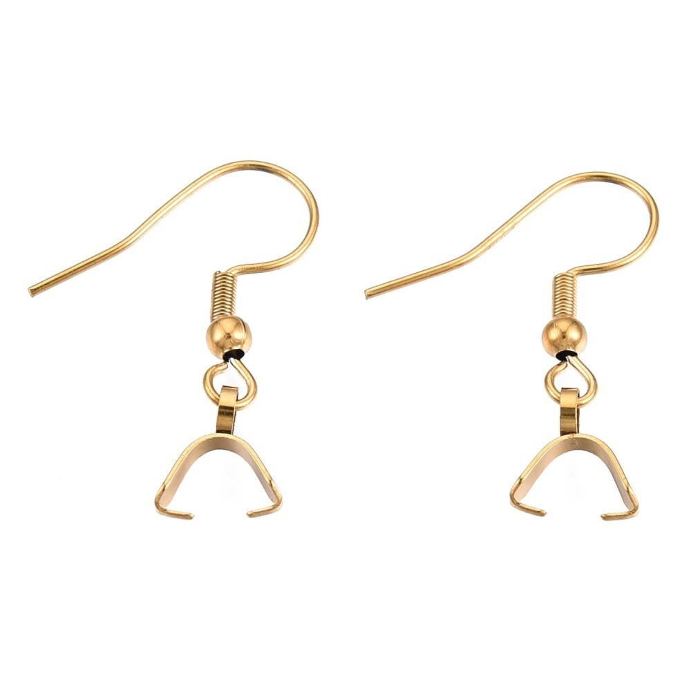 304 SS Hook With Ice Pick Pinch Bail - Gold 27x20mm (Pair)