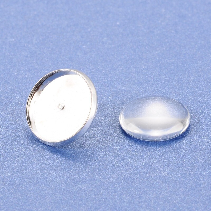 Earring Bezel With Cabochon - Silver 12x18mm