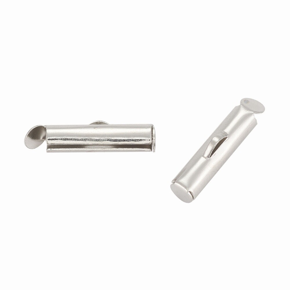 Slide On End Clasp Tube - Silver 6x16mm