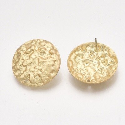 Earring Post - Gold Hammered Round 24mm (Pair)