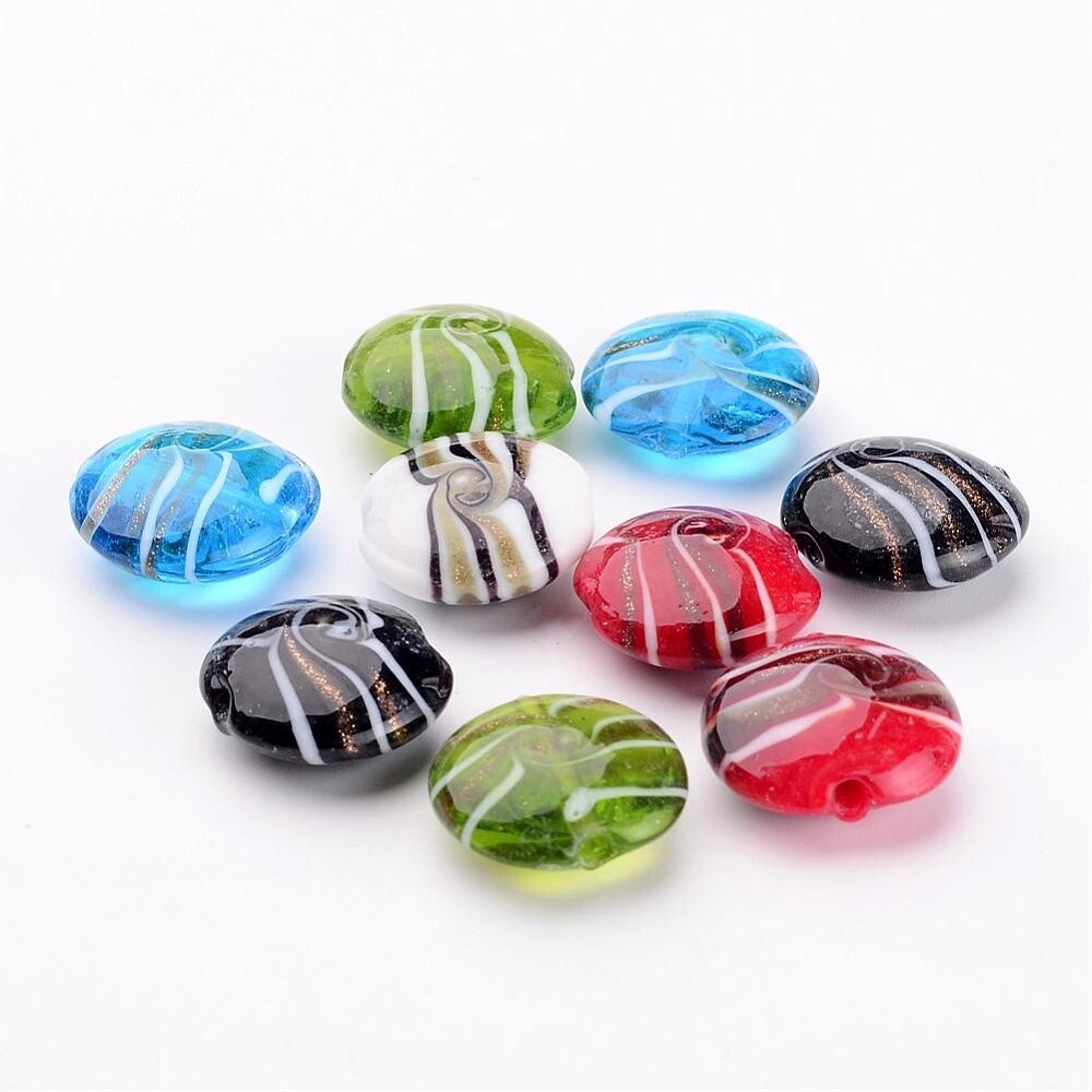 Gold Stone Lampwork Flat Round - 20mm