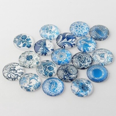 Blue &amp; White Floral Cabochon - 14mm