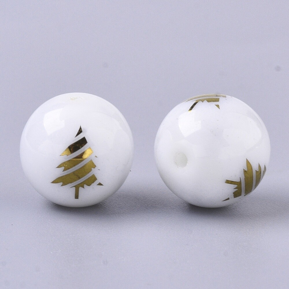 Christmas Tree Round - White &amp; Gold 10mm