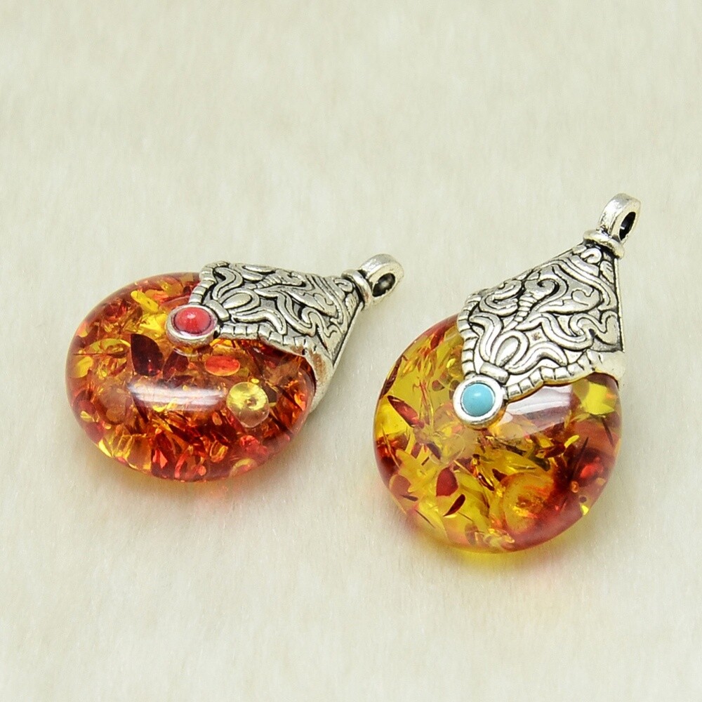 Syn. Amber Teardrop Pendants - 35x22mm