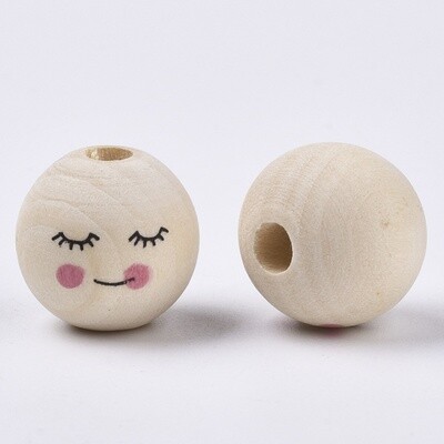 Painted Wooden Face Bead - Old Lace 15mm