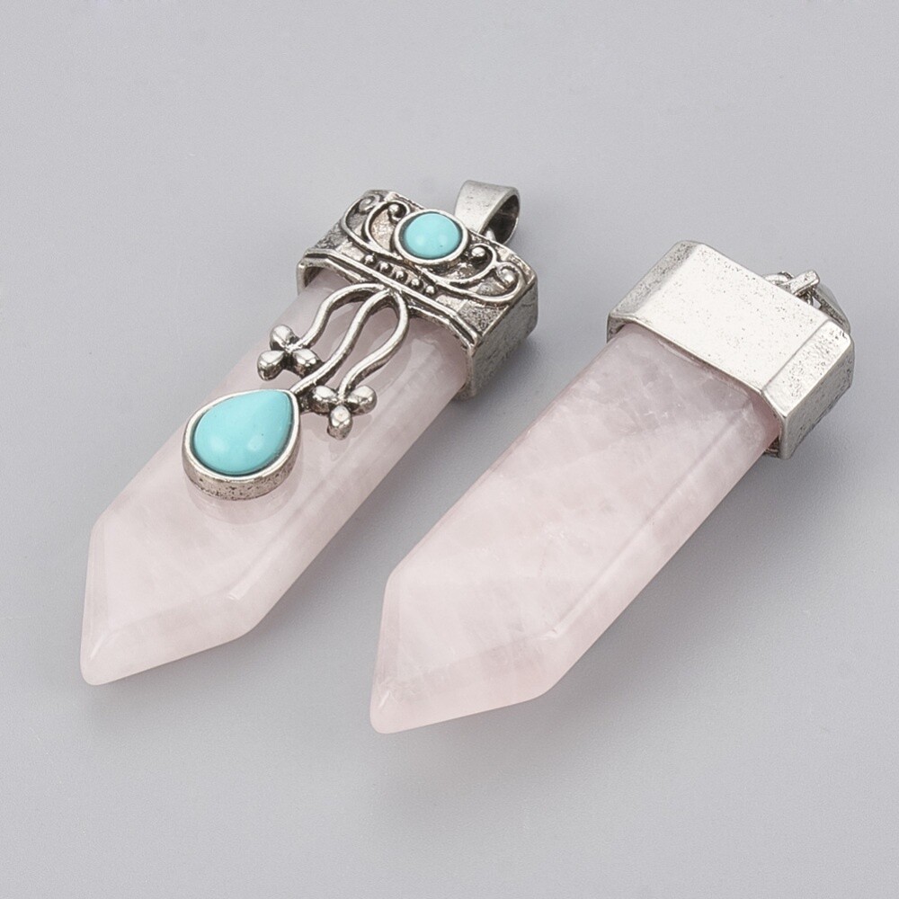 Rose Quartz &quot;Sword&quot; Pendant With Howlite ~49x16mm