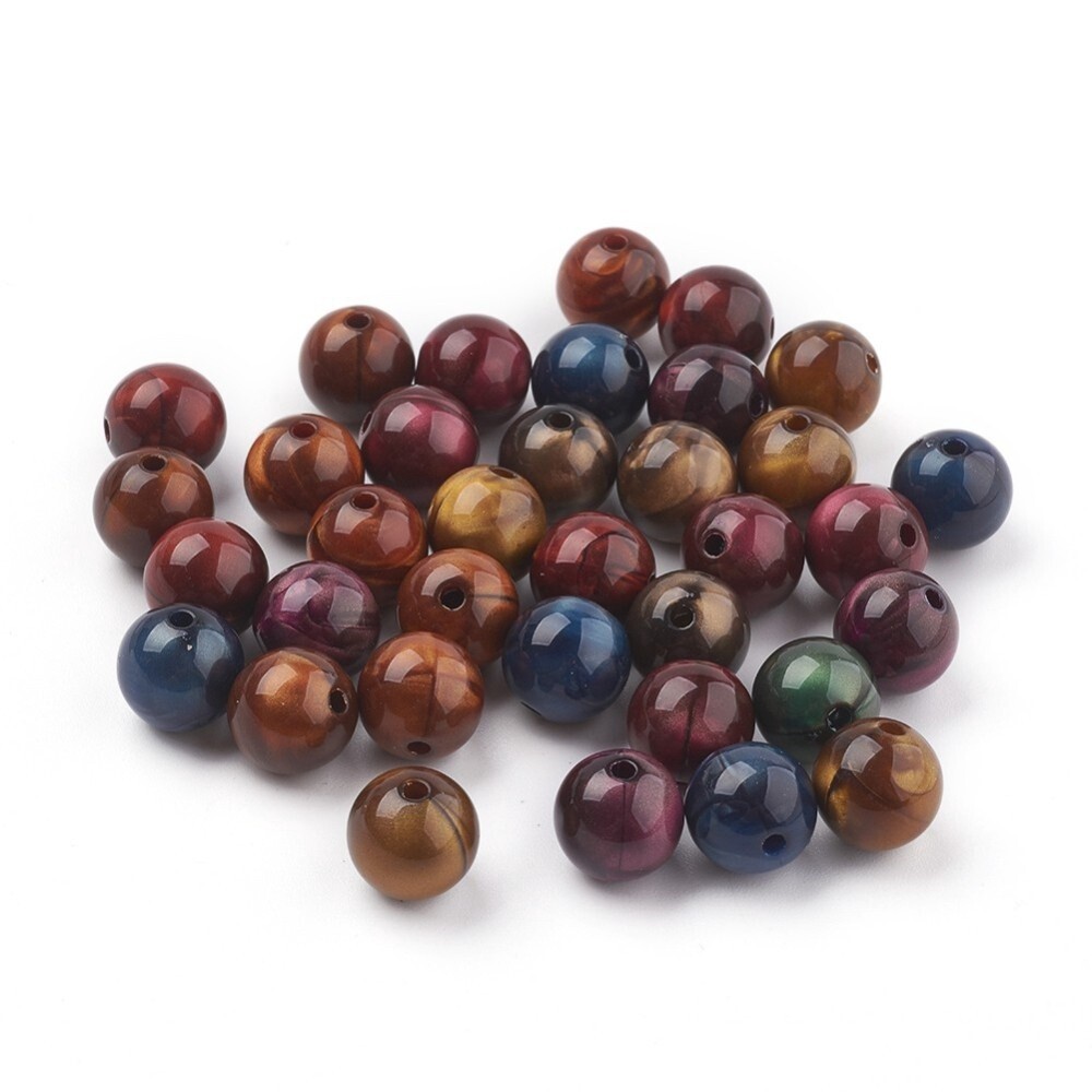 Acrylic Imitation Tigers Eye Round - Mixed 12mm
